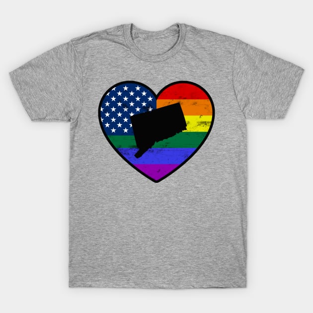 Connecticut United States Gay Pride Flag Heart T-Shirt by TextTees